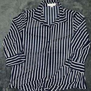 Eden and Olivia sheer blue and white striped shirt